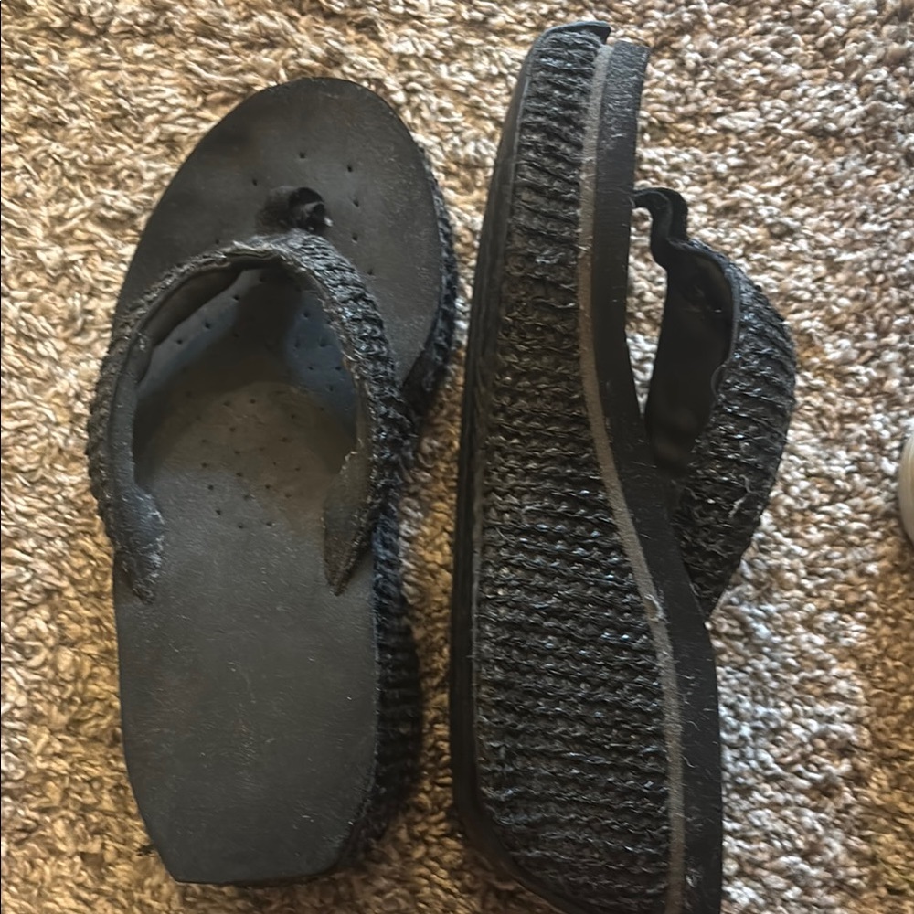 Volatile Black Platform Sandals with Textured Straps